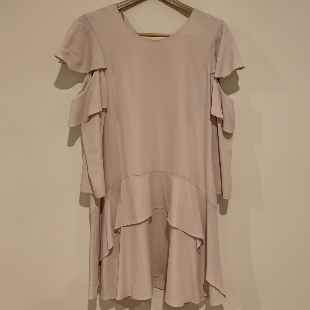 halston heritage stone cold shoulder dress ruffle